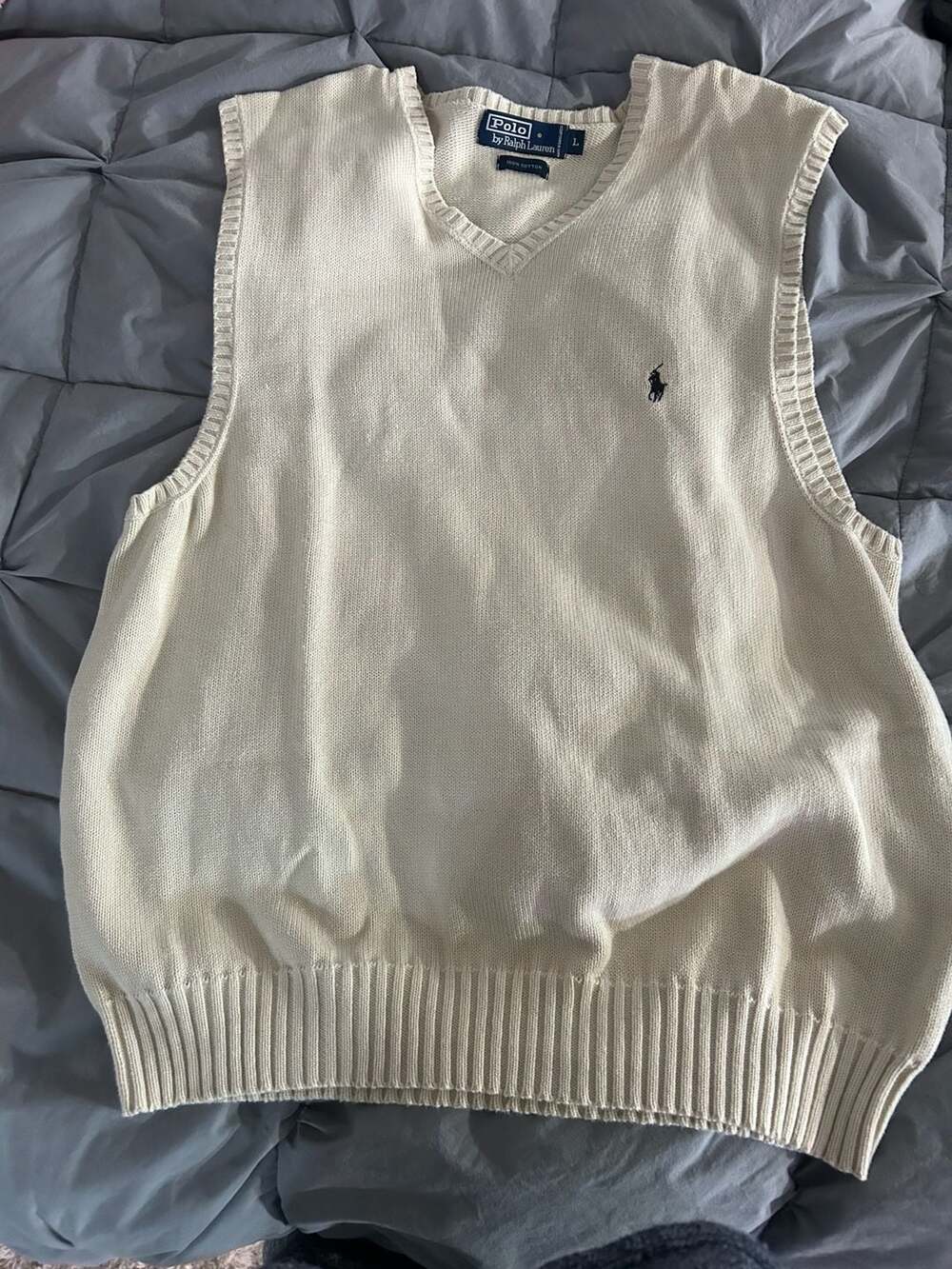 Vintage Polo Ralph Lauren Cream 100% Cotton Knit Sweater Men's Size L
